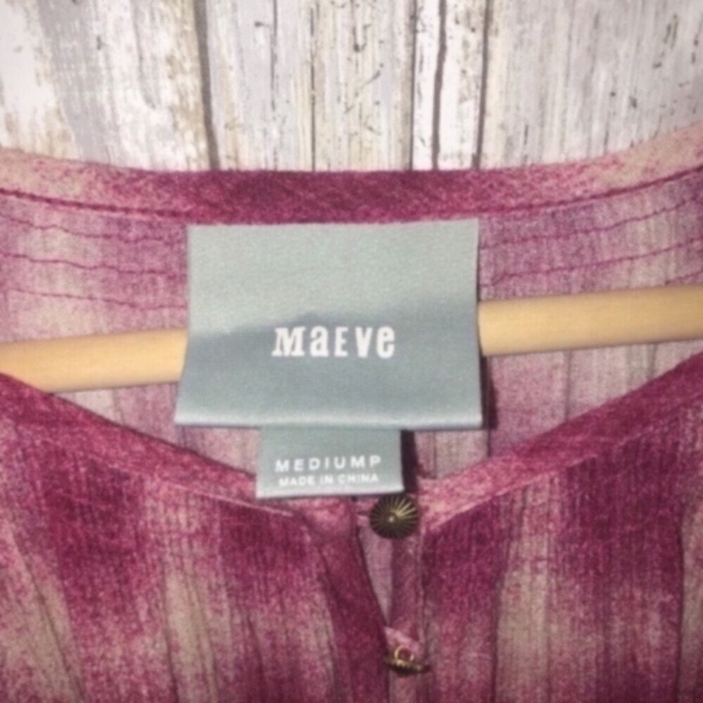 Anthropologie Maeve Calavan Plaid Peasant Blouse Pink Rayon Petite Medium - Picture 5 of 6